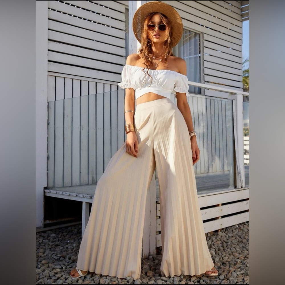 NEW Beautiful wide leg pleated pants L